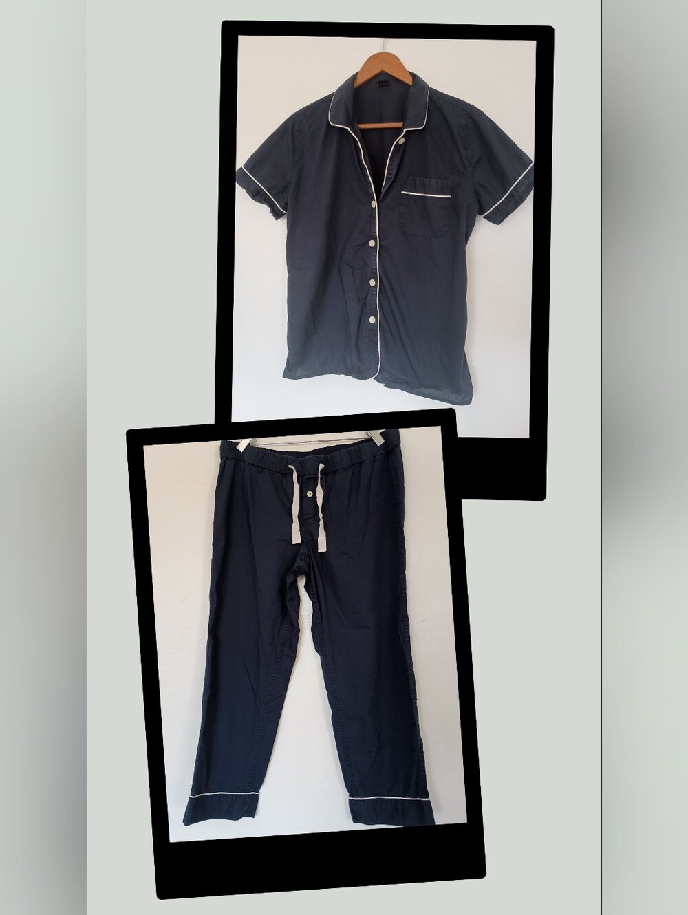 J. Crew 100% Cotton Navy Pajama Set with White Piping